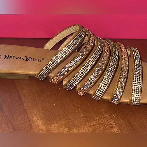 NATURE BREEZE Adrian Crystal Strappy Flat Slide Sandals Copper Rose Gold Size 9 - Picture 3 of 13